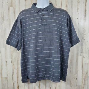 5/$25 International Waters Golf Polo Shirt L Gray Striped Mercerized Cotton